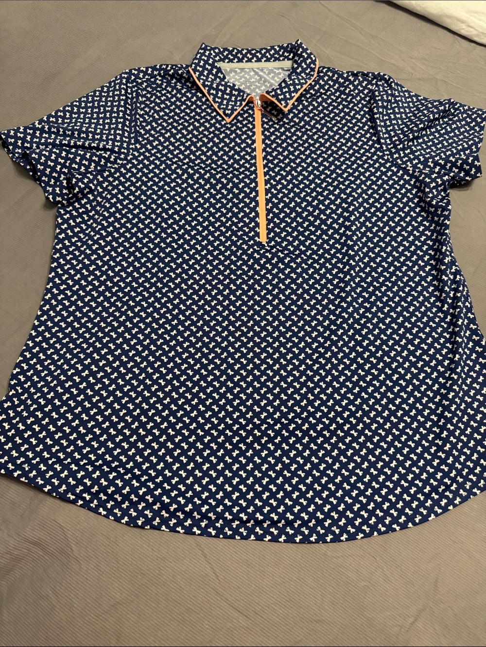 Jofit Navy Polo with White Micro-Print and Orange Trim
